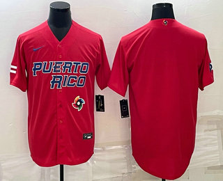 Mens Puerto Rico Baseball Blank 2023 Red World Baseball Classic Stitched Jersey